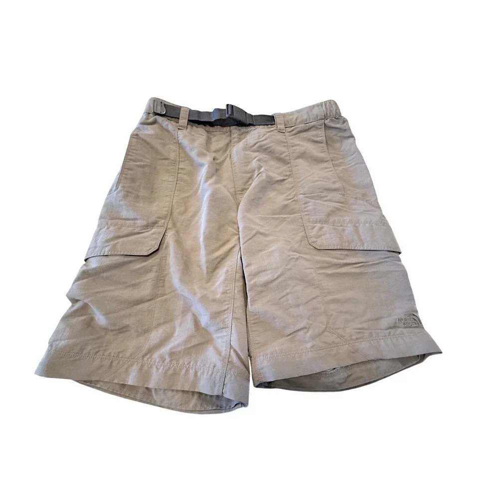 The North Face‎ Mens Tan Khaki Nylon Cargo Hiking Shorts Medium Belted FV059901